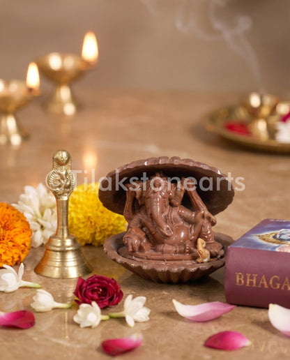 Shankhasani Ganesha 4” Oakwood Stone Idol