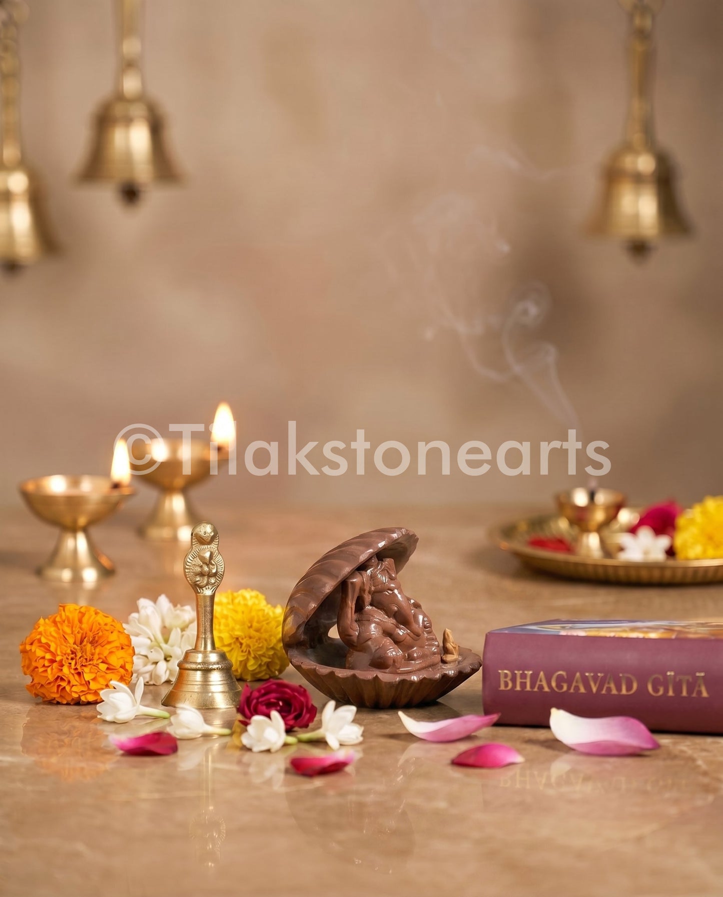 Shankhasani Ganesha 4” Oakwood Stone Idol