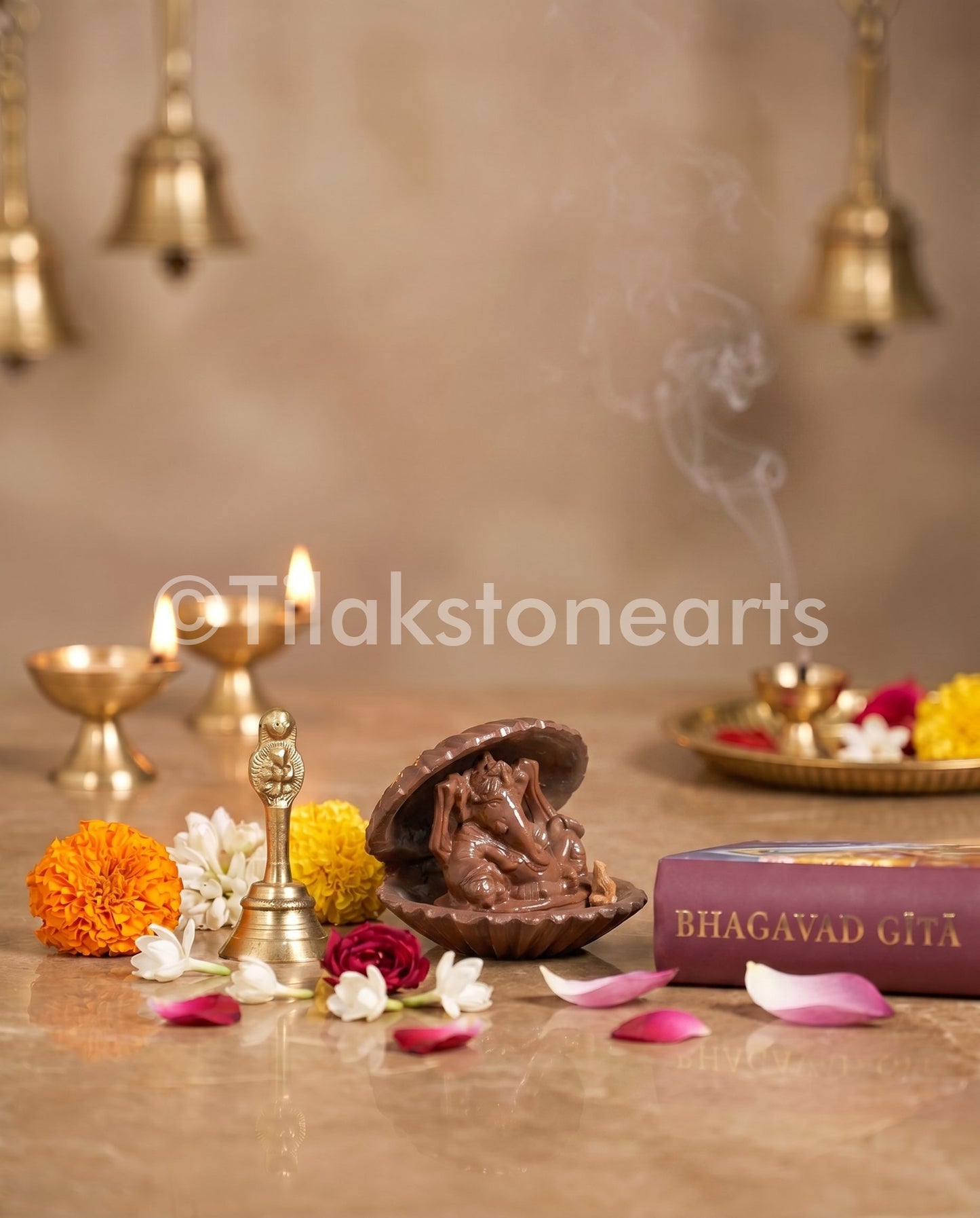 Shankhasani Ganesha 4” Oakwood Stone Idol