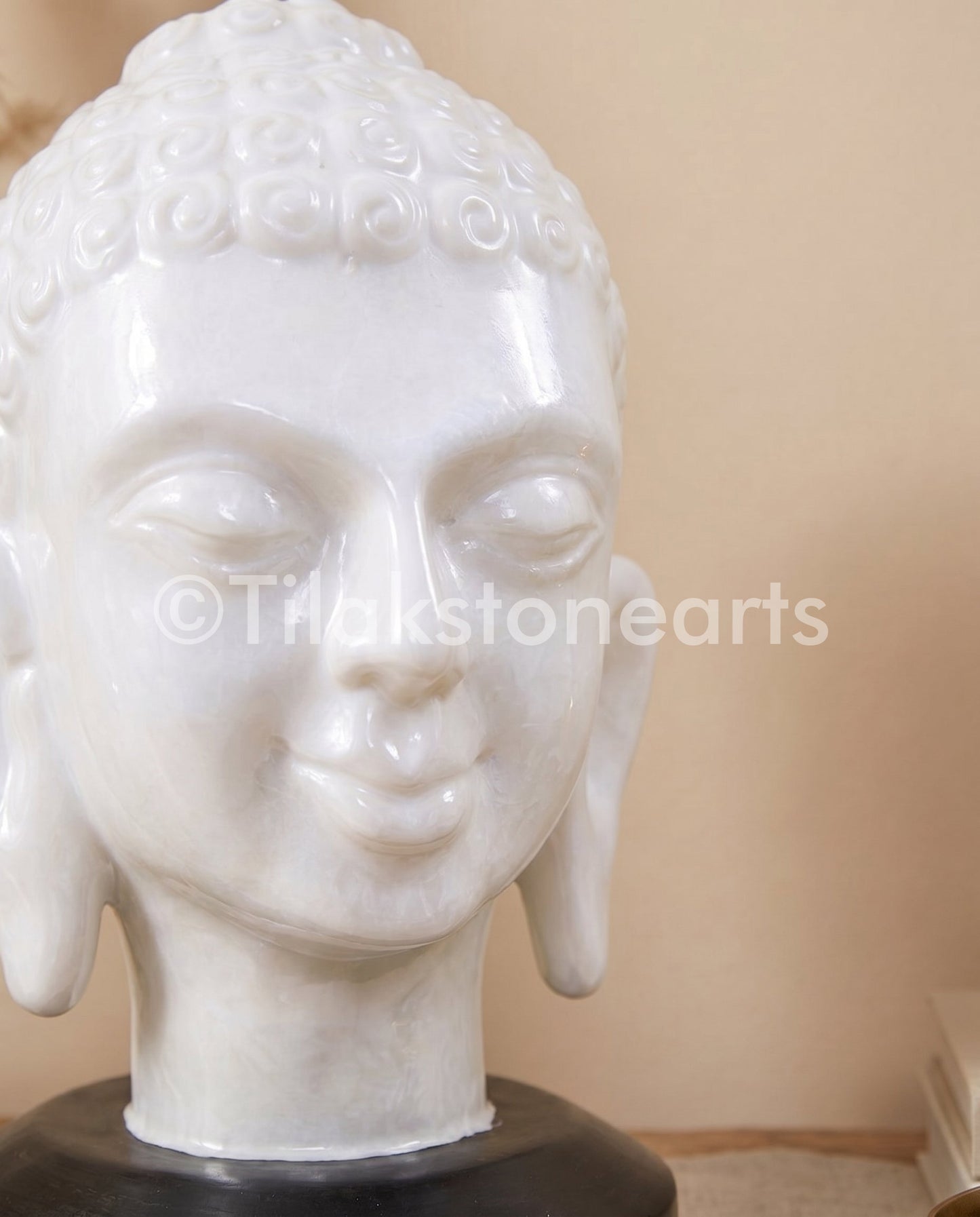 Meditational Buddha Face 10" Vietnam Pure White Marble Idol