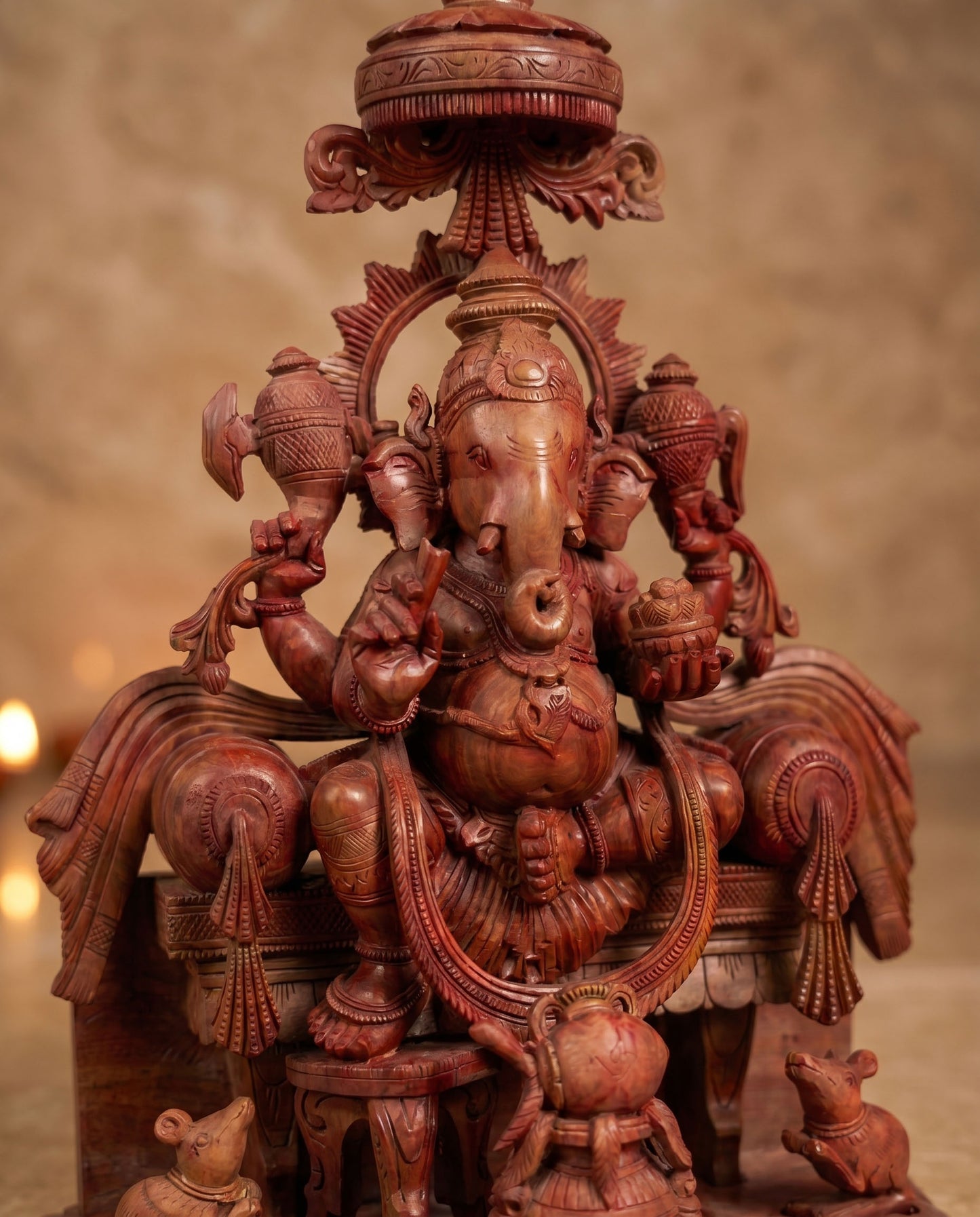 Lord Ganesha 14” Natural Pure Oakwood Stone Idol