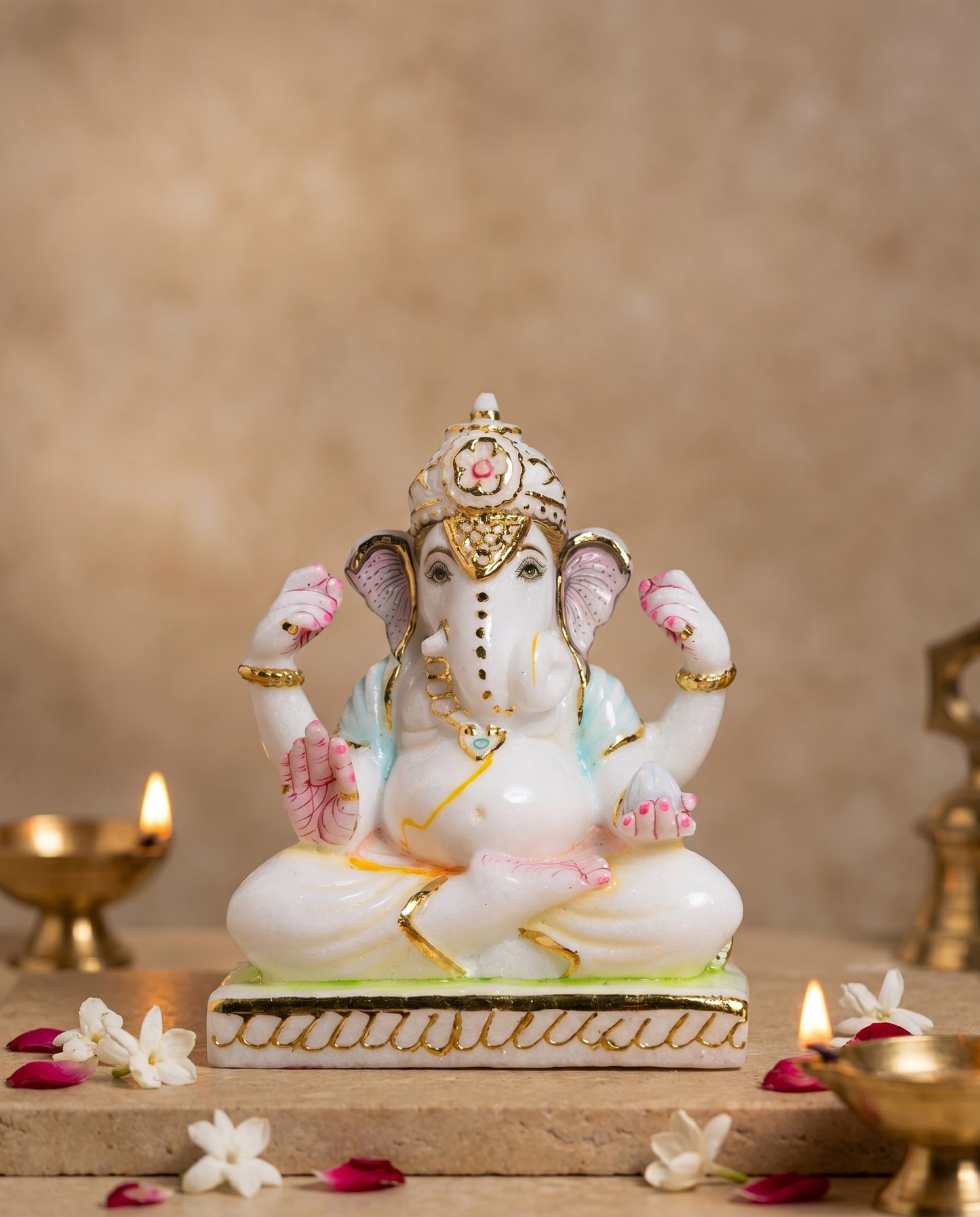 Lord Ganesha 7" Vietnam Pure White Marble Idol