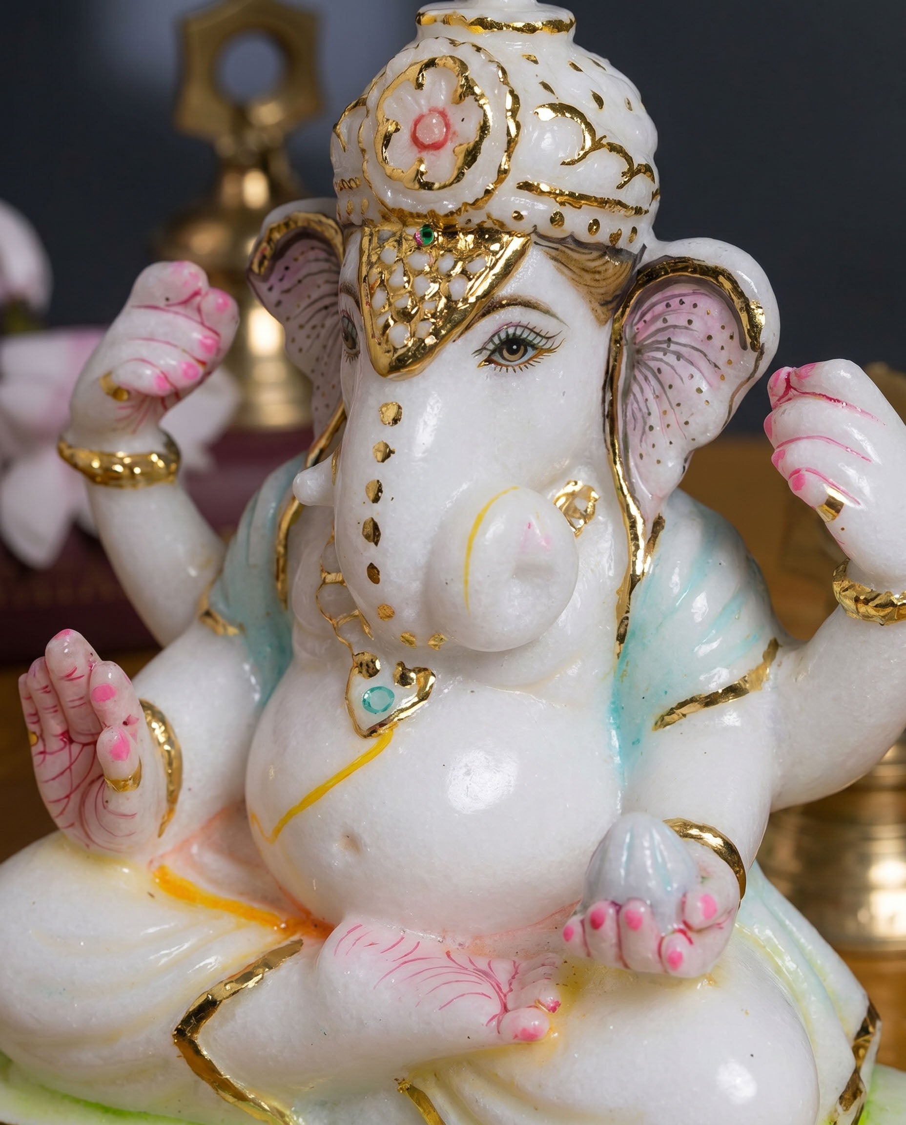 Lord Ganesha 7" Vietnam Pure White Marble Idol