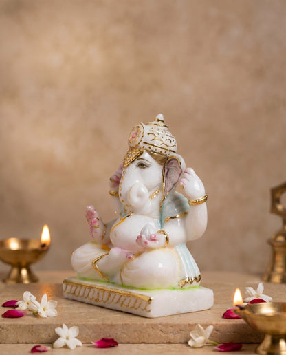 Lord Ganesha 7" Vietnam Pure White Marble Idol