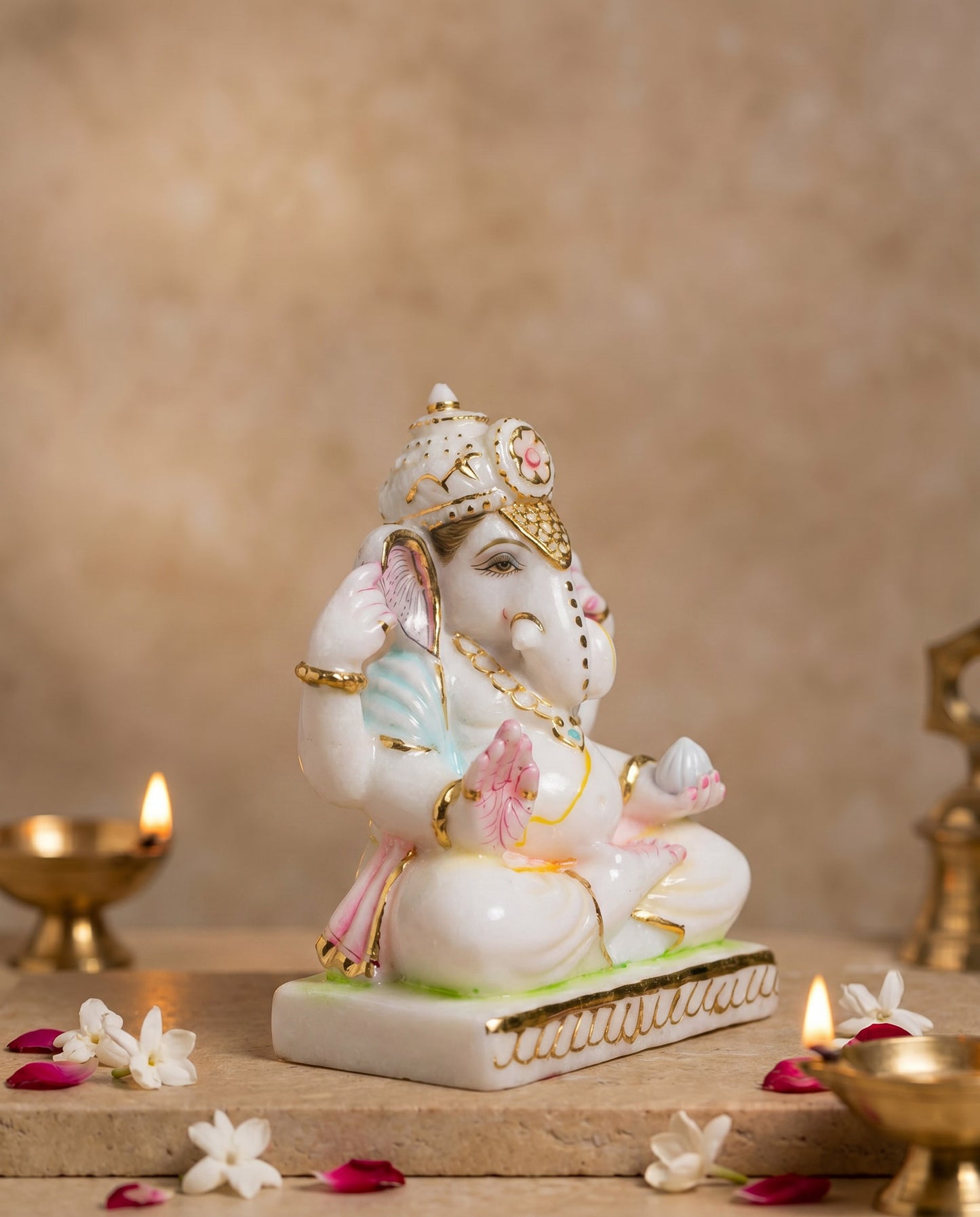 Lord Ganesha 7" Vietnam Pure White Marble Idol