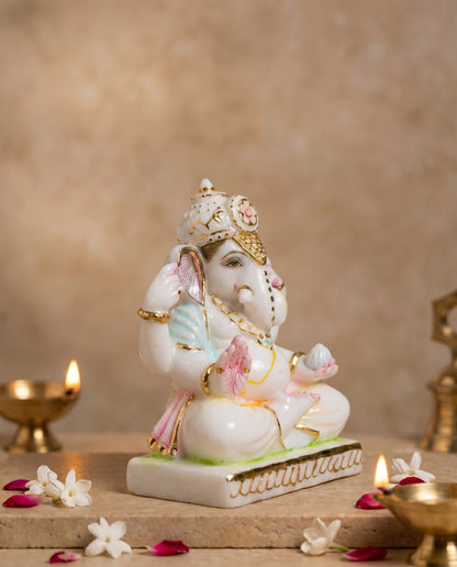 Lord Ganesha 7" Vietnam Pure White Marble Idol