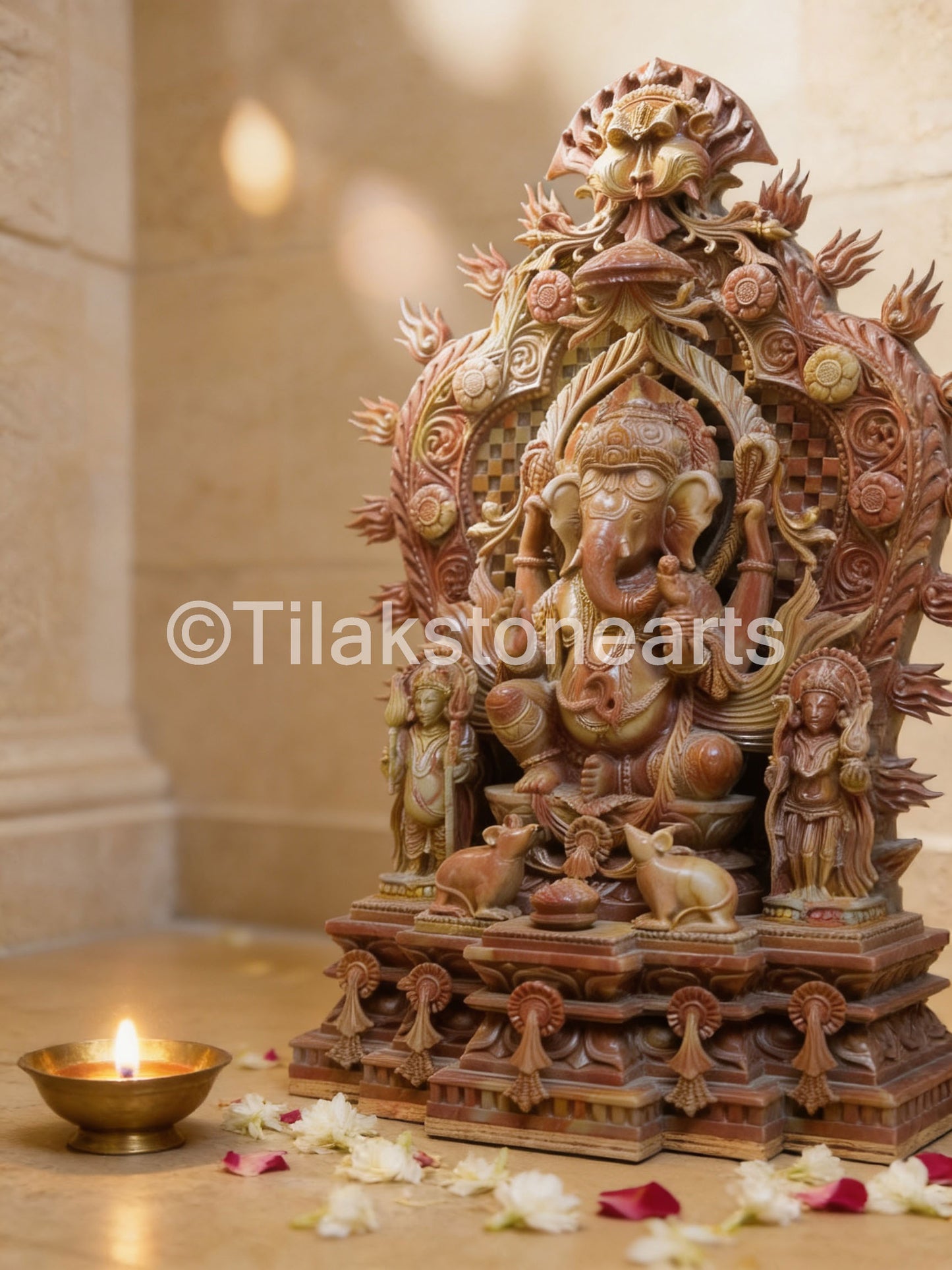 Lord Ganesha 18” Natural Pure Oakwood Stone Idol