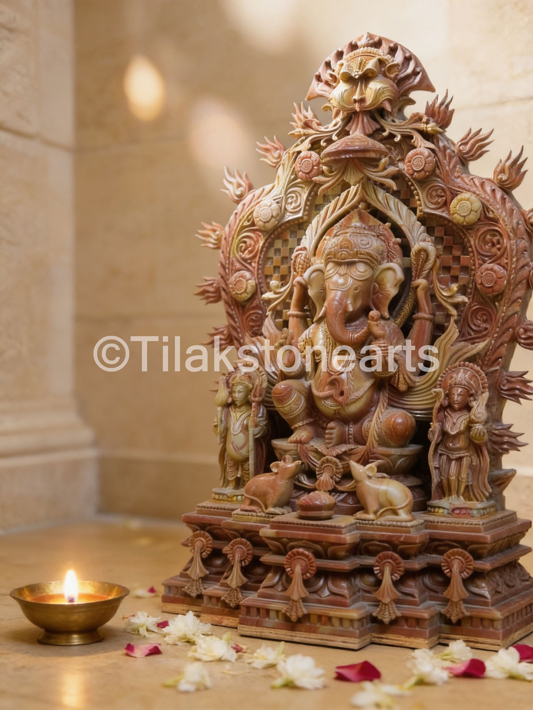 Lord Ganesha 18” Natural Pure Oakwood Stone Idol