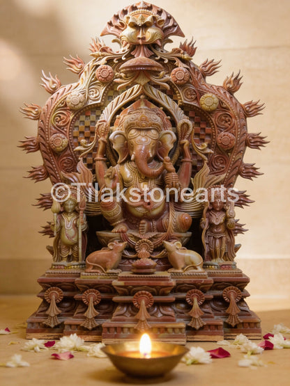 Lord Ganesha 18” Natural Pure Oakwood Stone Idol