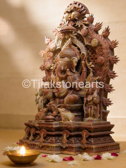 Lord Ganesha 18” Natural Pure Oakwood Stone Idol
