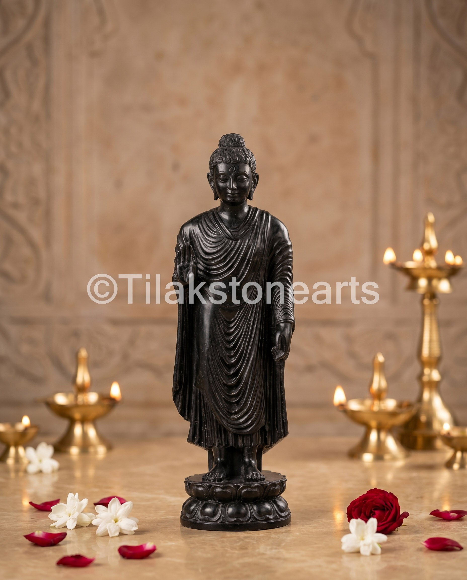 Buddha 23" Pure Natural Black Stone Idol