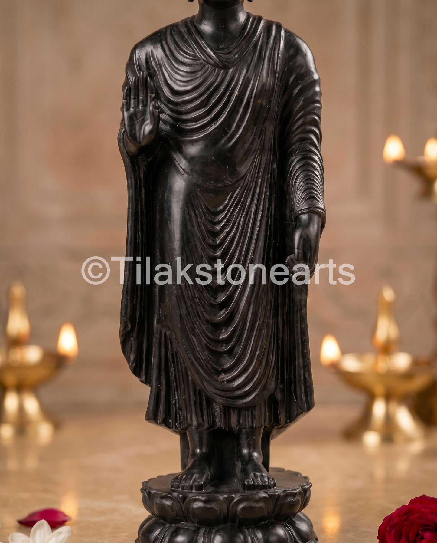 Buddha 23" Pure Natural Black Stone Idol