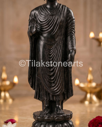 Buddha 23" Pure Natural Black Stone Idol