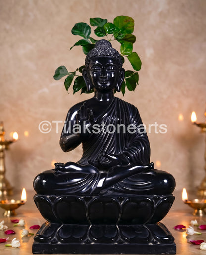 Buddha 24" Pure Natural Black Stone Idol