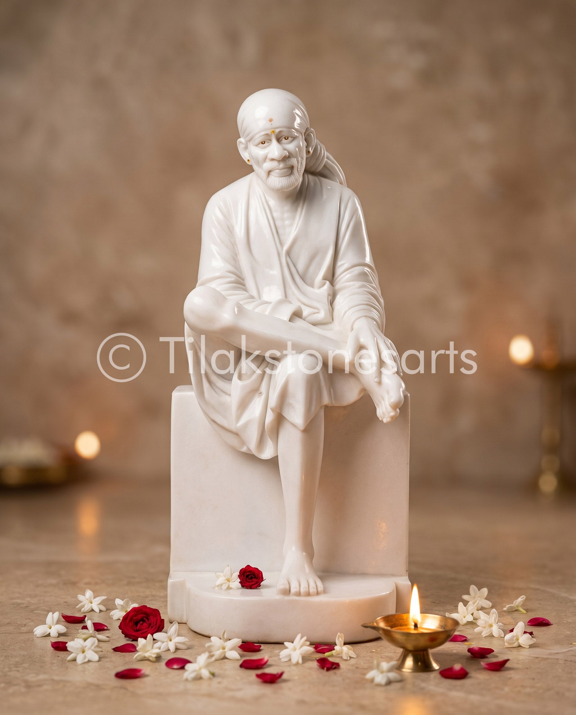 Sai Baba 56" Vietnam Pure White Marble Idol