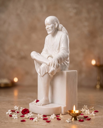 Sai Baba 56" Vietnam Pure White Marble Idol
