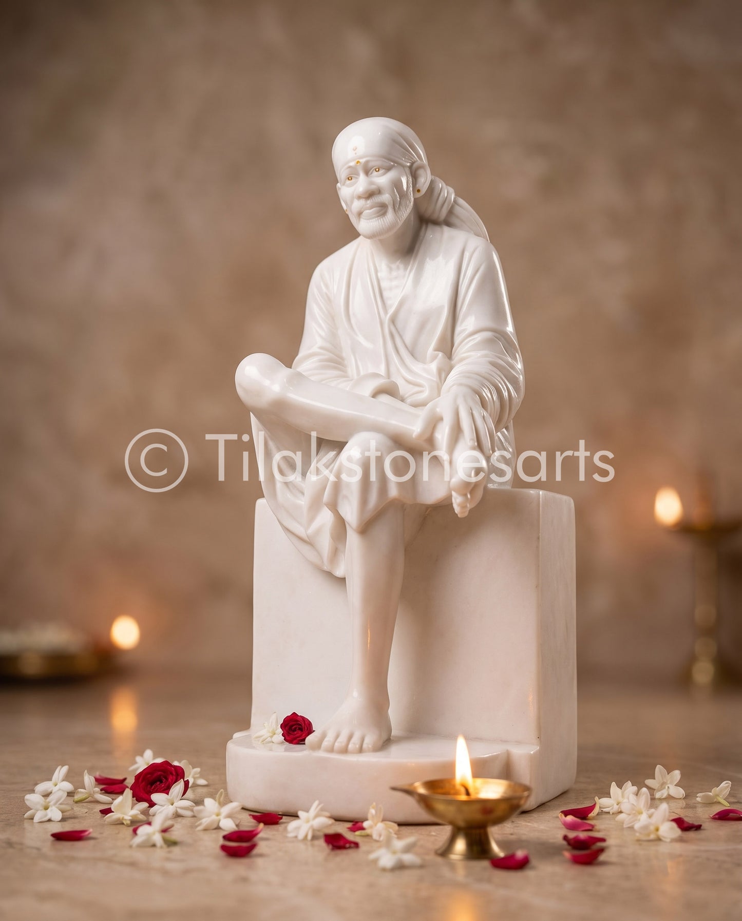 Sai Baba 56" Vietnam Pure White Marble Idol