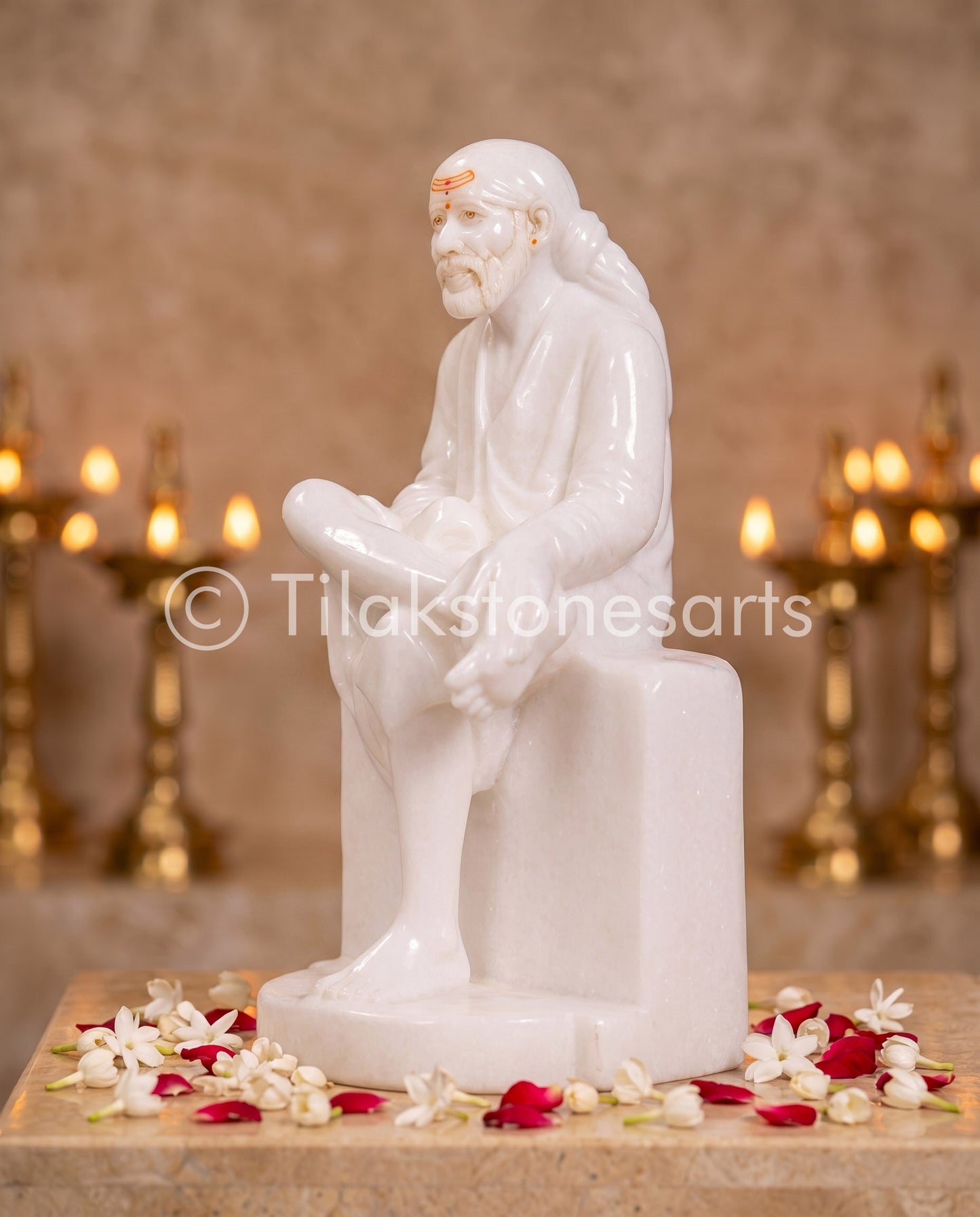 Sai Baba 12" Vietnam Pure White Marble Idol