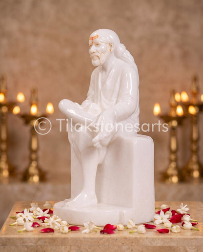 Sai Baba 12" Vietnam Pure White Marble Idol