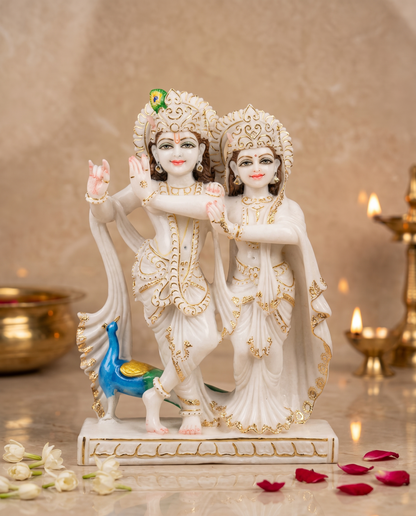 Radha Krishna Jugal Jodi 18" Vietnam Pure White Marble Idol