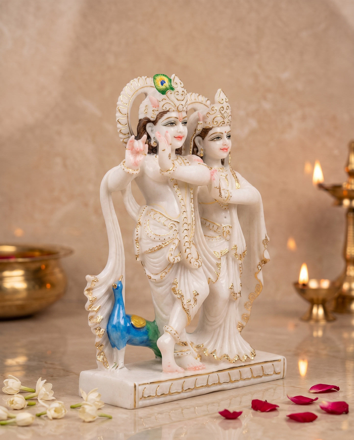 Radha Krishna Jugal Jodi 18" Vietnam Pure White Marble Idol