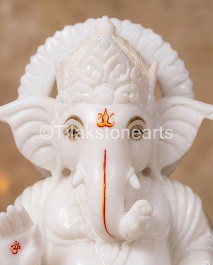 Lord Ganesha 9" Vietnam Pure White Marble Idol