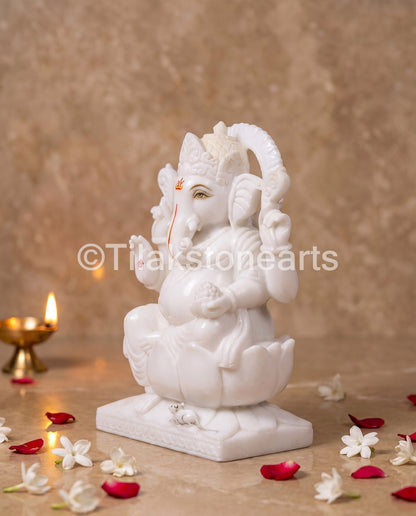 Lord Ganesha 9" Vietnam Pure White Marble Idol