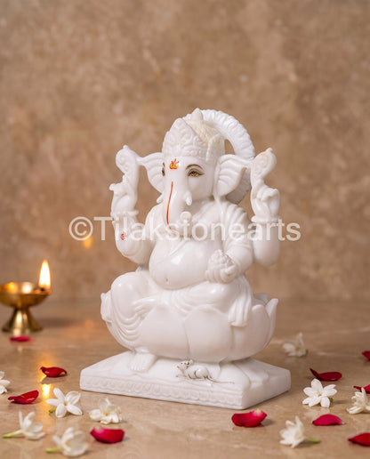 Lord Ganesha 9" Vietnam Pure White Marble Idol