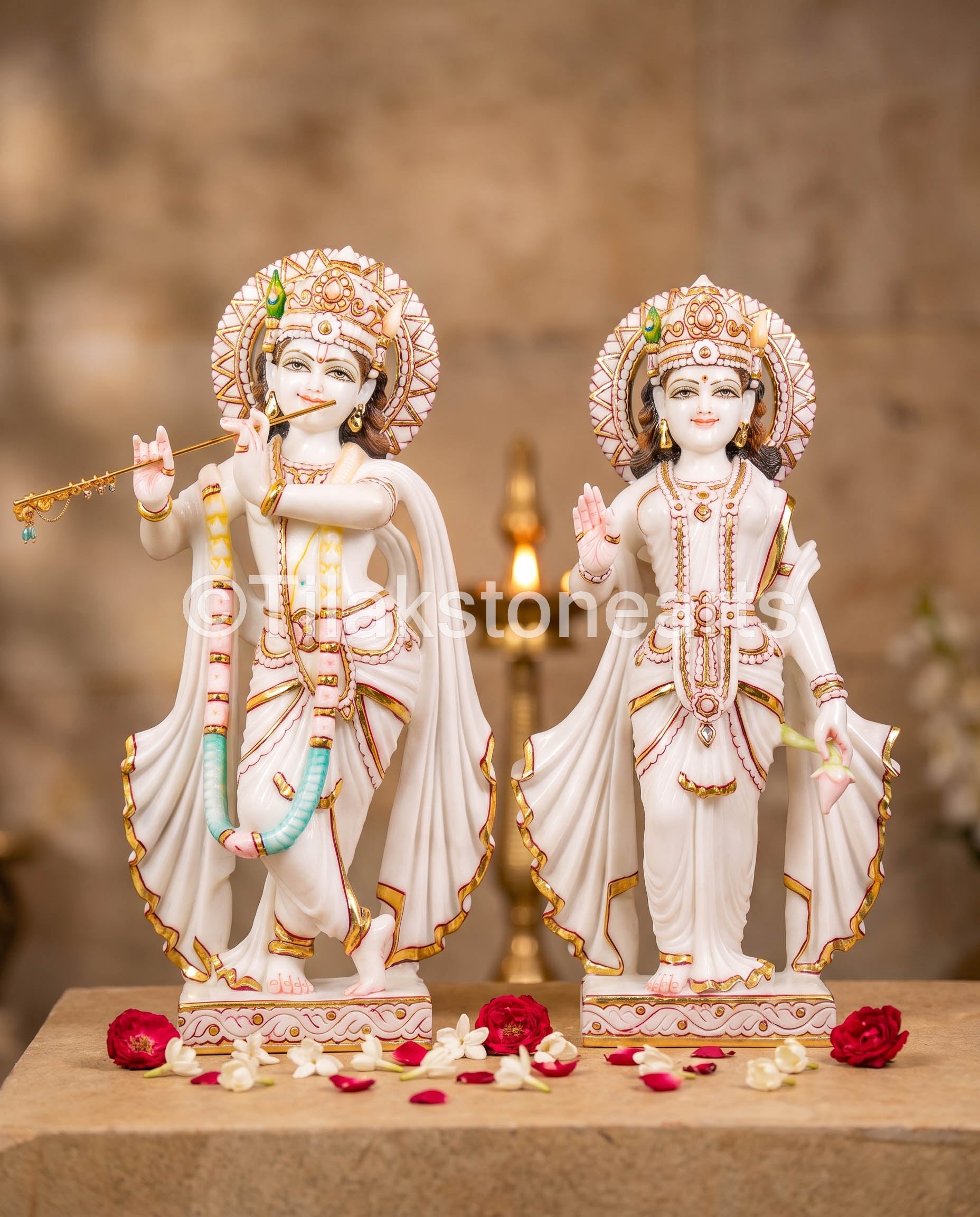 Radha Krishna 24" Vietnam Pure White Marble Idol
