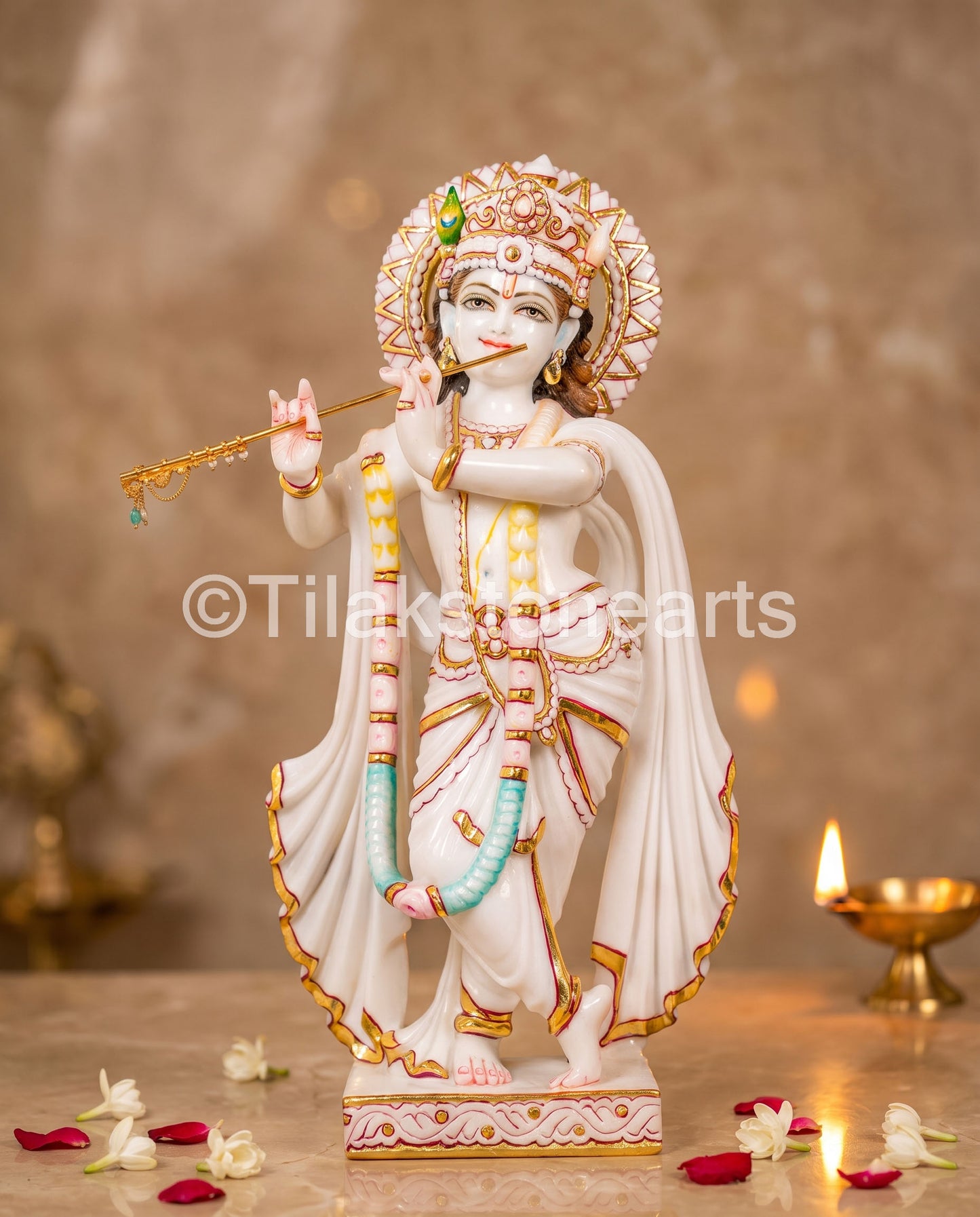 Radha Krishna 24" Vietnam Pure White Marble Idol