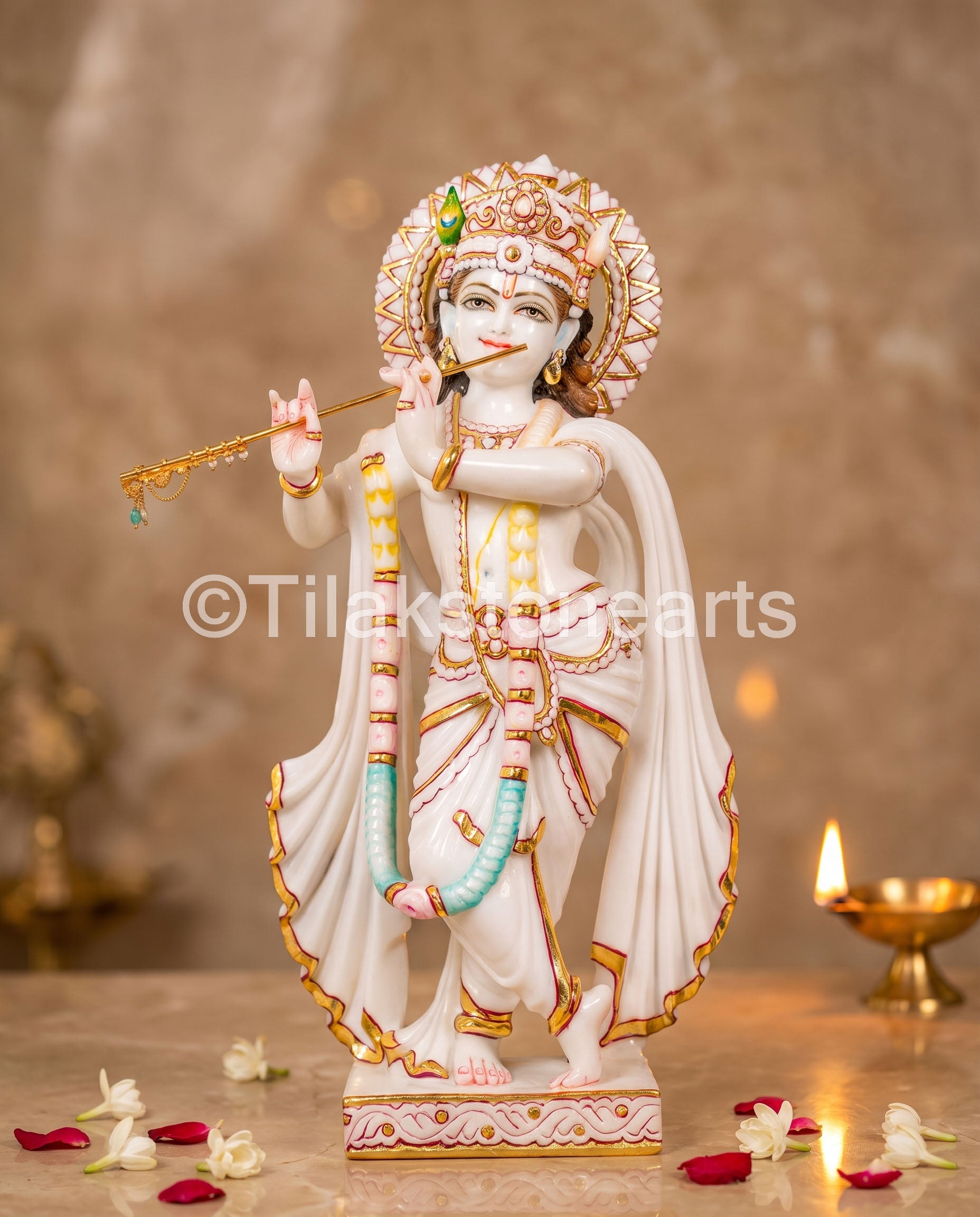 Radha Krishna 24" Vietnam Pure White Marble Idol
