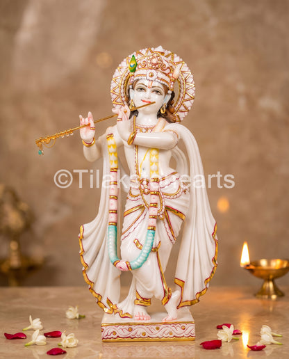 Radha Krishna 24" Vietnam Pure White Marble Idol