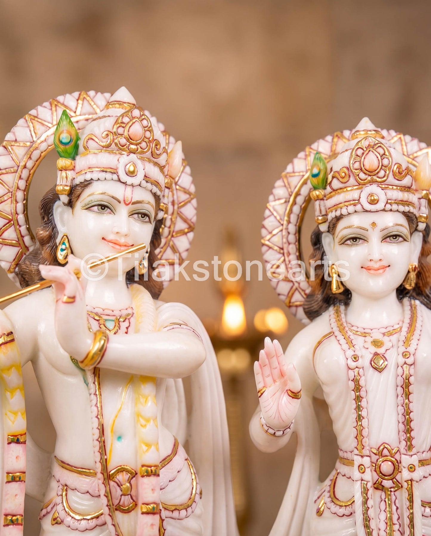 Radha Krishna 24" Vietnam Pure White Marble Idol