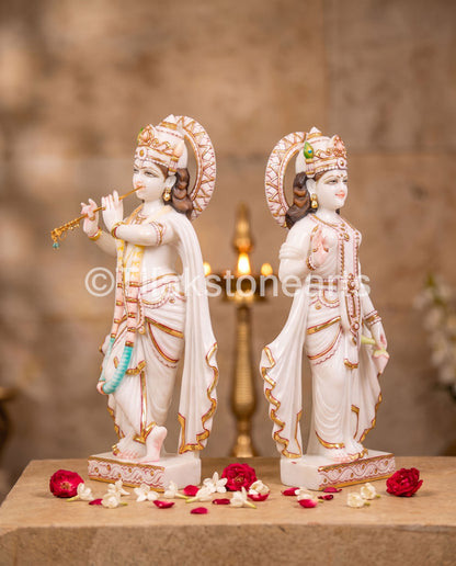 Radha Krishna 24" Vietnam Pure White Marble Idol