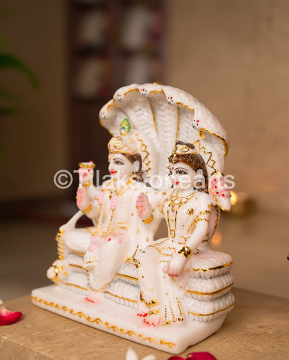 Divine Laxmi Narayana 9" Vietnam Pure White Marble Idol