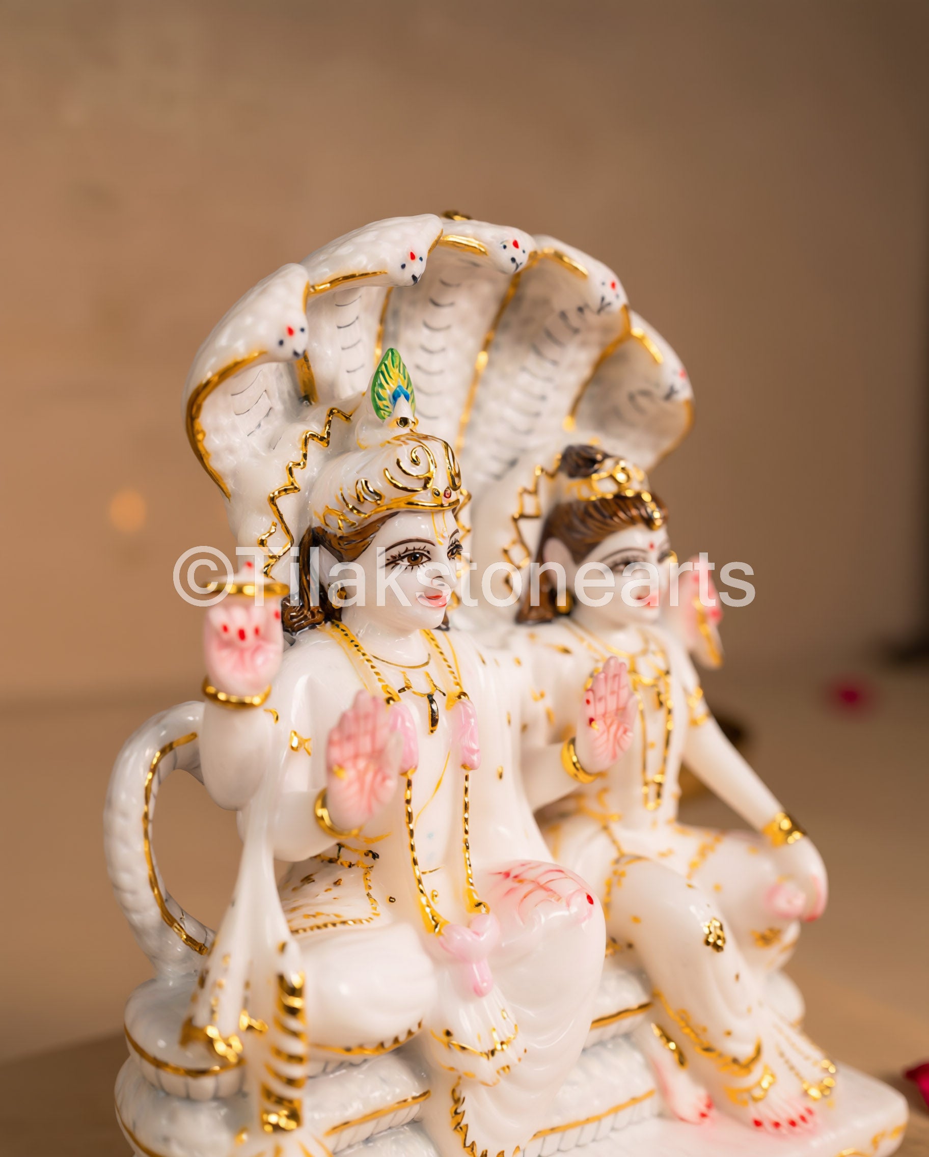 Divine Laxmi Narayana 9" Vietnam Pure White Marble Idol