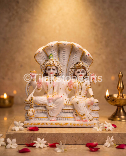 Divine Laxmi Narayana 9" Vietnam Pure White Marble Idol