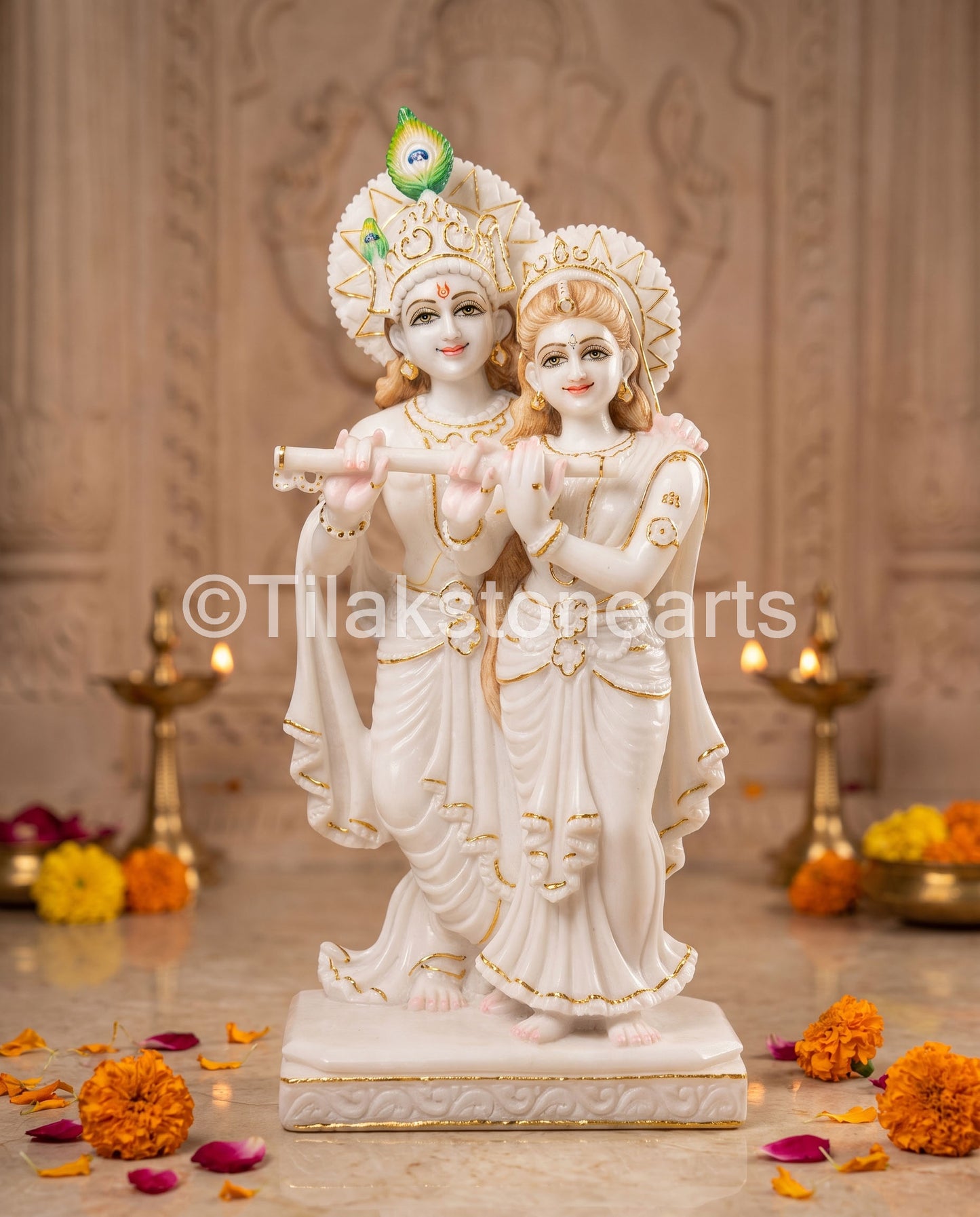 Radha Krishna Pair 18" Vietnam Pure White Marble Idol