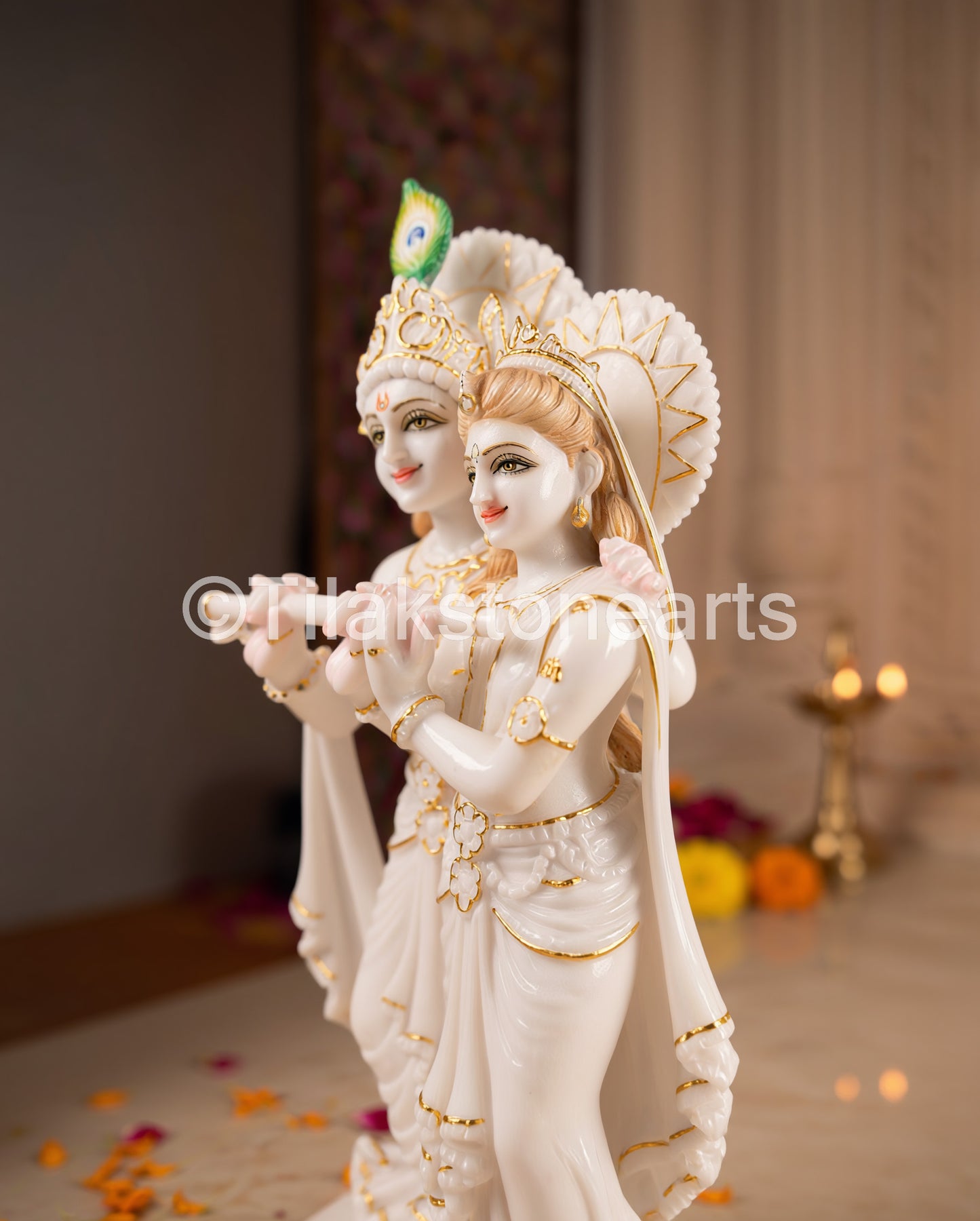 Radha Krishna Pair 18" Vietnam Pure White Marble Idol