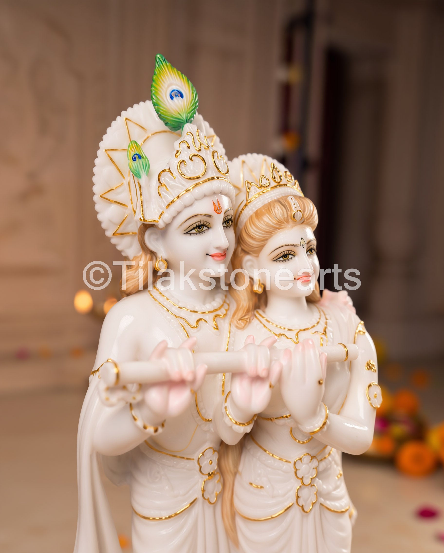 Radha Krishna Pair 18" Vietnam Pure White Marble Idol