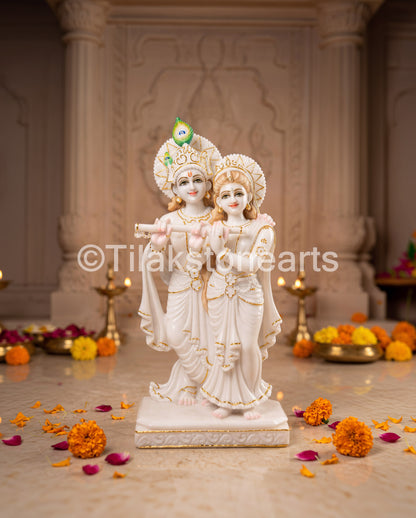 Radha Krishna Pair 18" Vietnam Pure White Marble Idol