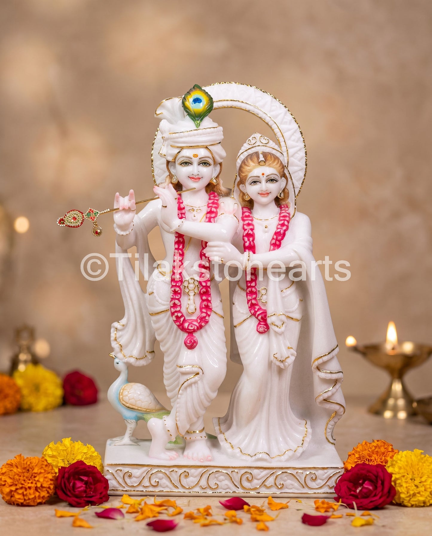 Radha Krishna Jugal Jodi 18" Vietnam Pure White Marble Idol