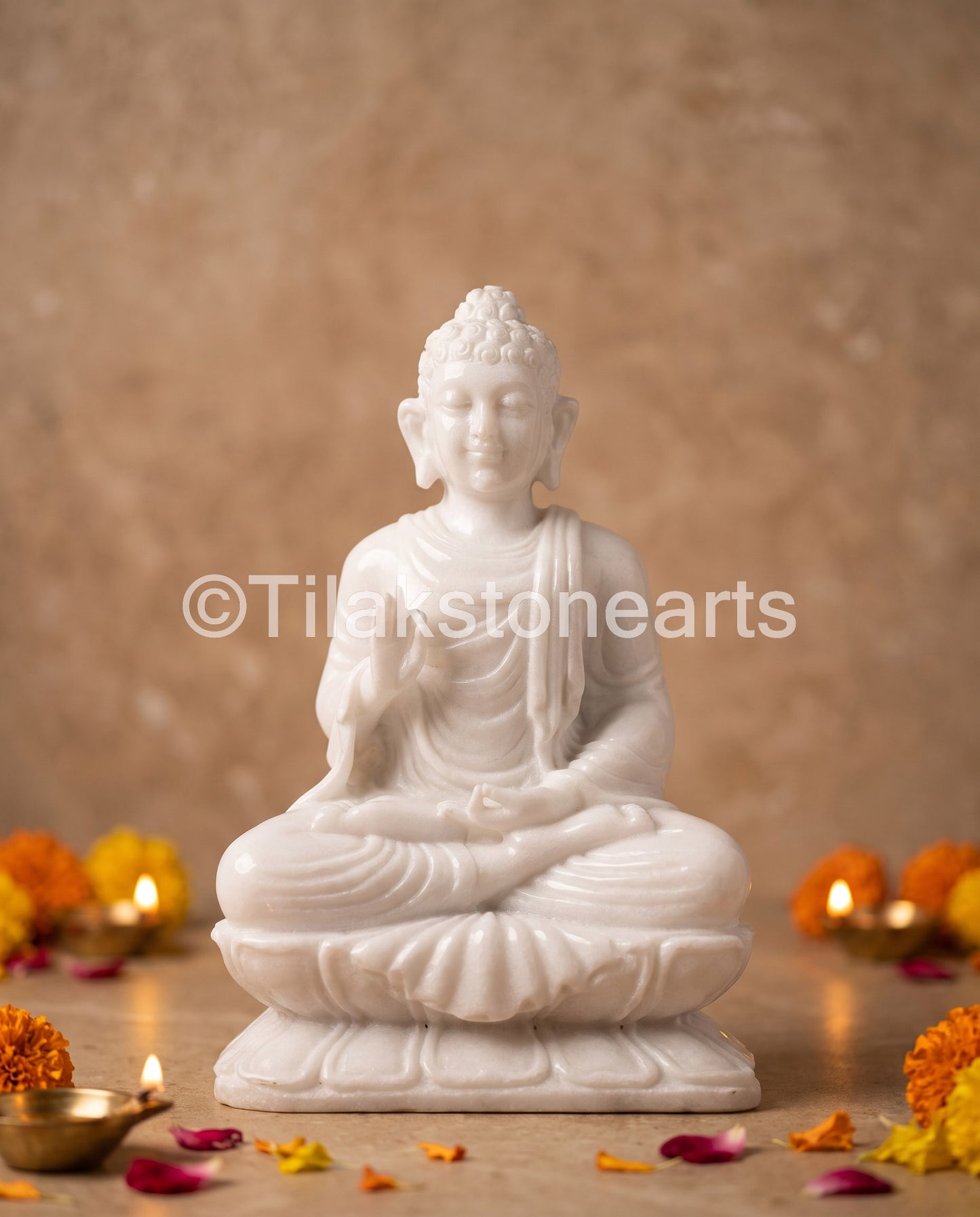 Blessing Buddha 12" Vietnam Pure White Marble Idol