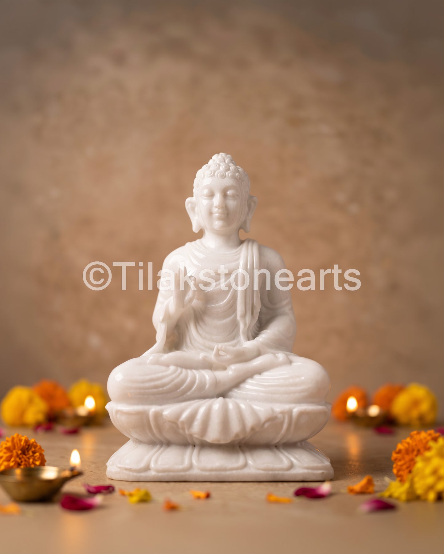 Blessing Buddha 12" Vietnam Pure White Marble Idol