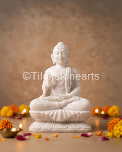 Blessing Buddha 12" Vietnam Pure White Marble Idol