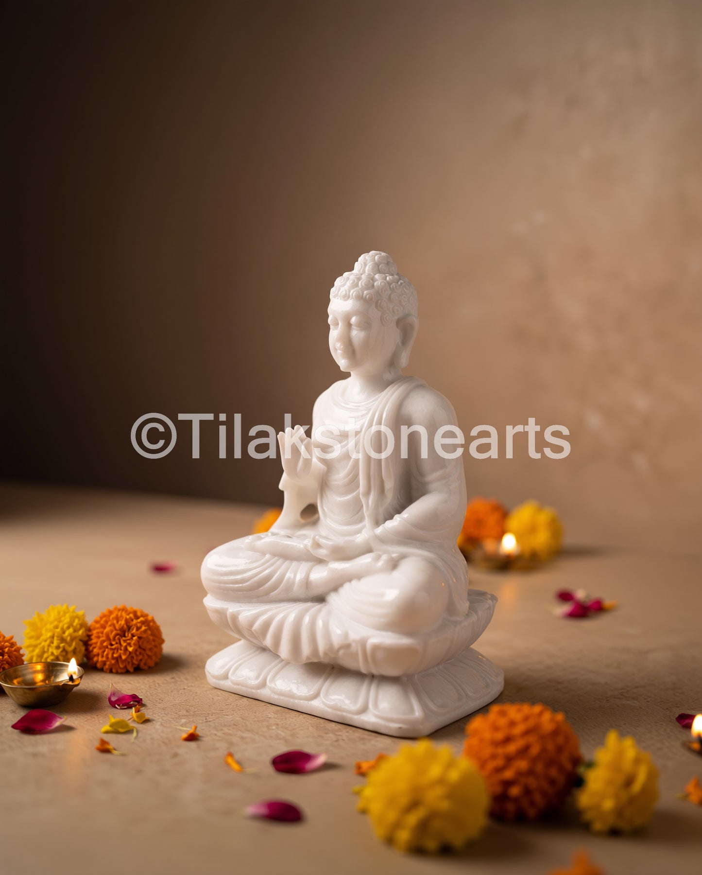 Blessing Buddha 12" Vietnam Pure White Marble Idol