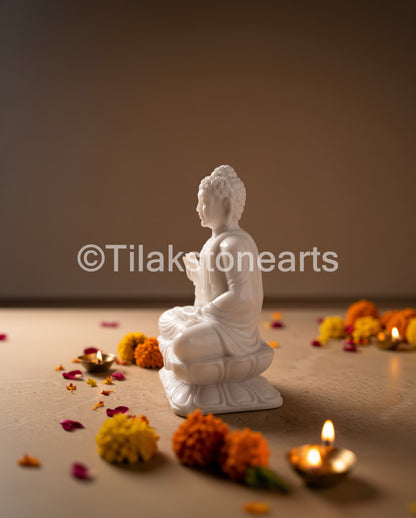 Blessing Buddha 12" Vietnam Pure White Marble Idol