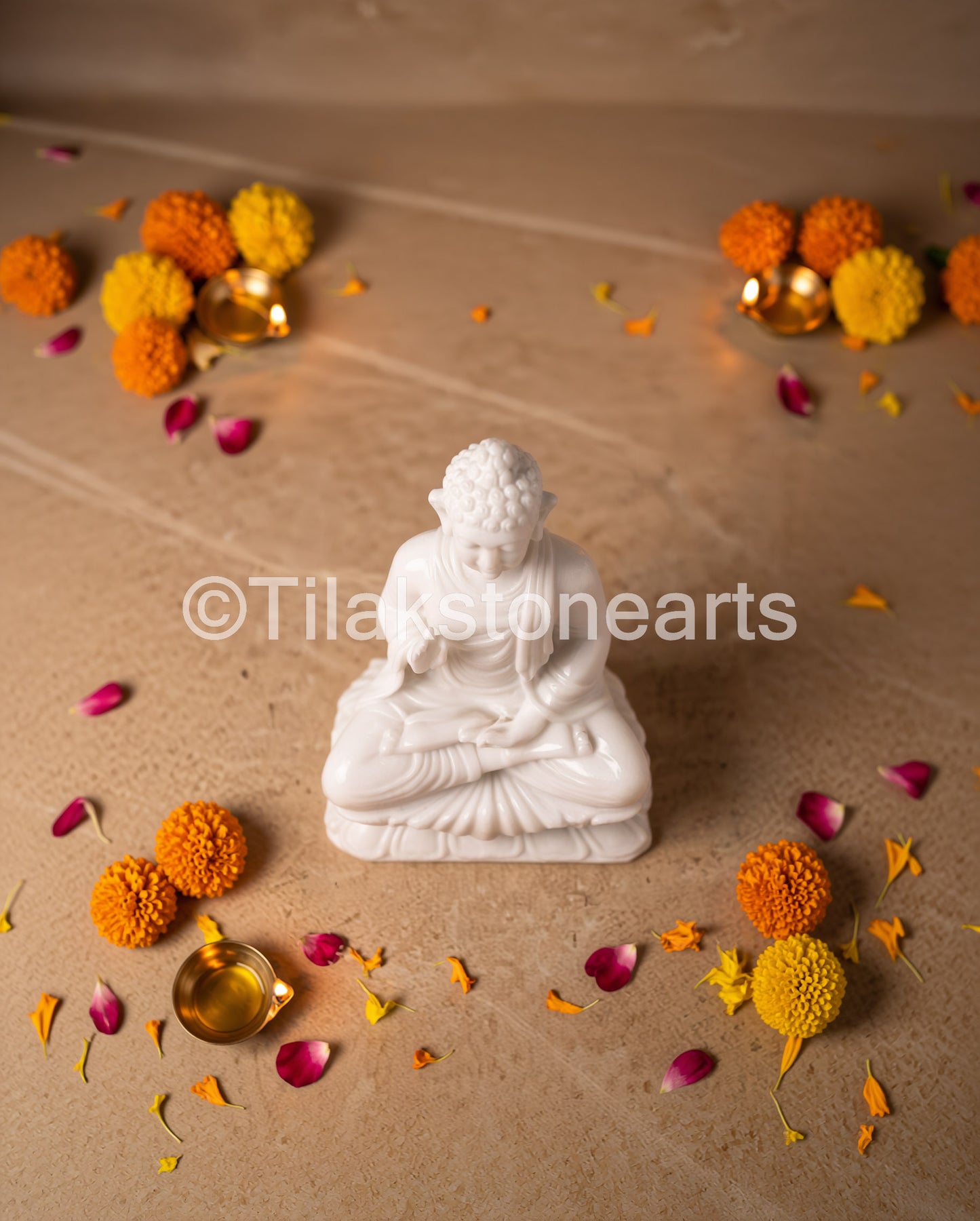 Blessing Buddha 12" Vietnam Pure White Marble Idol