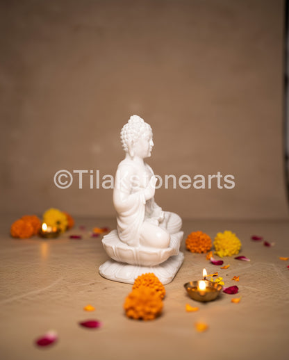 Blessing Buddha 12" Vietnam Pure White Marble Idol