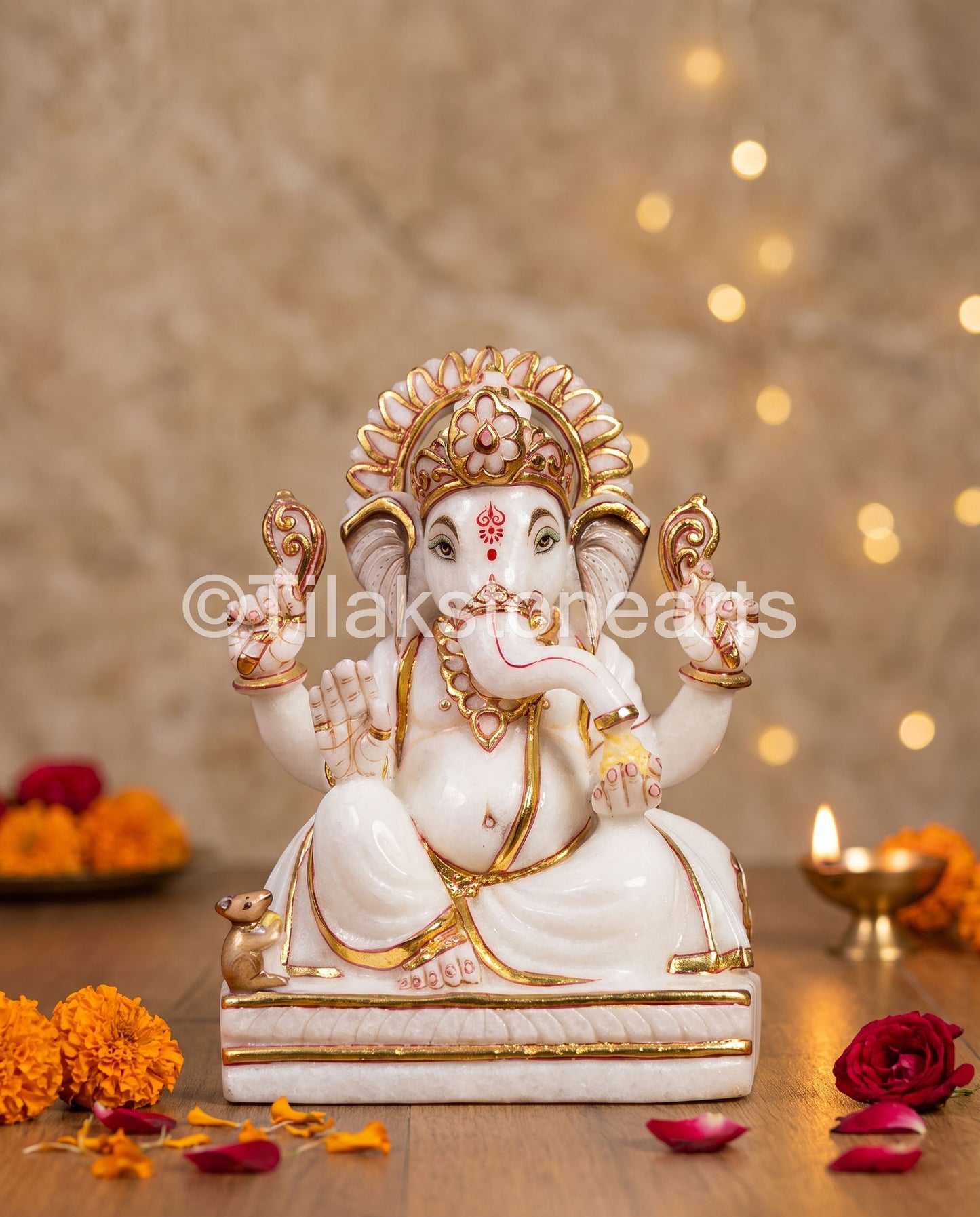 Lord Ganpati Ganesha 9" Vietnam Pure White Marble Idol
